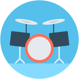 Bateria el instrumento: Icono de una batería dentro de un círculo celeste